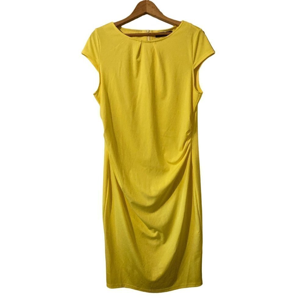 Plus Size Women's Zanzea 3x Dress Yellow Cap Sleeve Ruched Waist Zipper NWOT